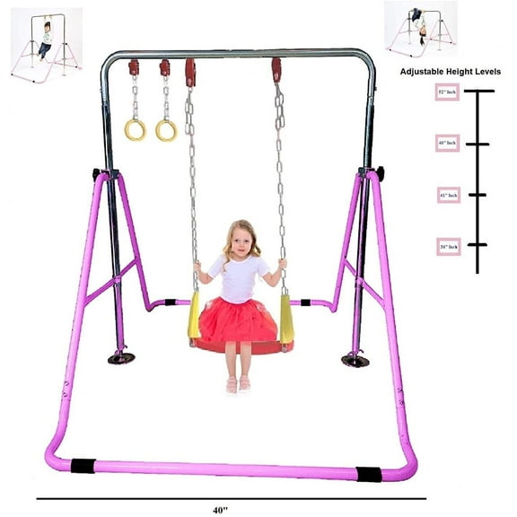 3-in-1 Kids Jungle Gym: Swing, Trapeze Rings, Gymnastics Fun at Home Playground