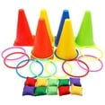 3 in 1 Kids Outdoor Ring Toss Game Set Children Traffic Cone Bean Bags ...