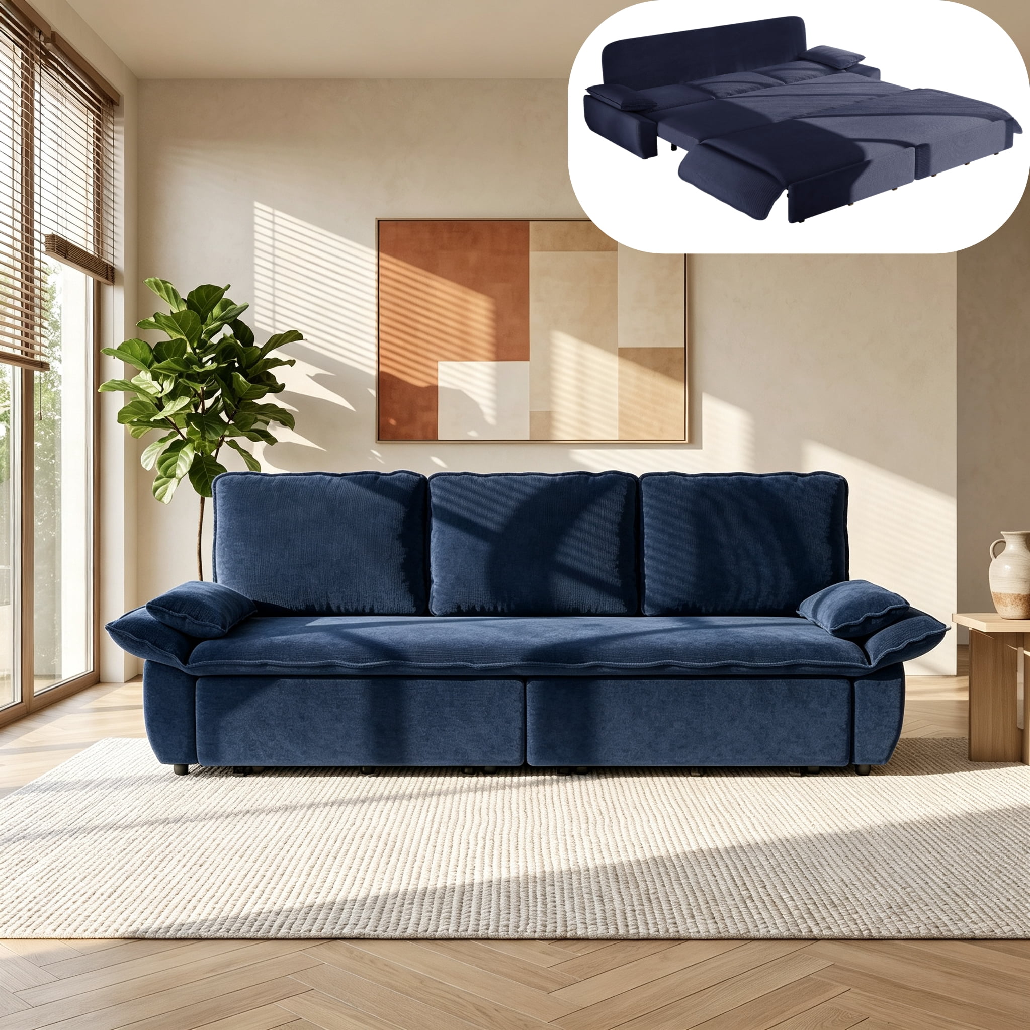 3-in-1 King Size Sleeper Sofa Bed, 94.5" Corduroy Convertible Pull Out