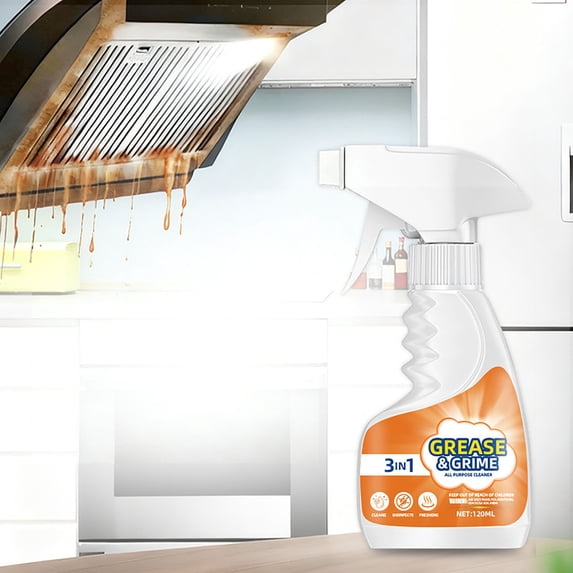 3-in-1 Kitchen Degreaser Cleaner Spray, All-Purpose Oil Removal & Surface Cleaner for Stoves, Countertops & Tiles, Fast-Acting 120ml Spray for Kitchen Cleaning, Kitchen Essentials