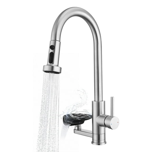 3-in-1 Kitchen Faucet with Press-Type Glass Rinser, High-Arc Pull-Down Sprayer Faucet, 3 Function Spray Mode, Brushed Nickel Finish, for Modern Kitchen Sink