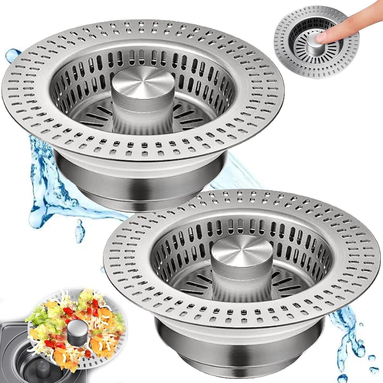 3-in-1 Kitchen Sink Drain Strainer, Jomst Stainless Steel Sink Stopper ...