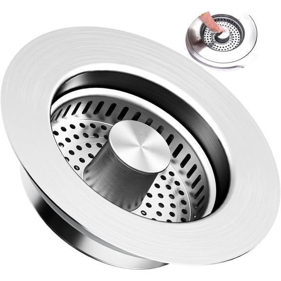 3-in-1 Kitchen Sink Drain Strainer & Stopper with Basket, Stainless Steel Drain Plug Cover Catcher for Food Waste - Sink Accessories for Home or Kitchen Sink Shroom Fit US Standard 3-1/2'' Drain Hole