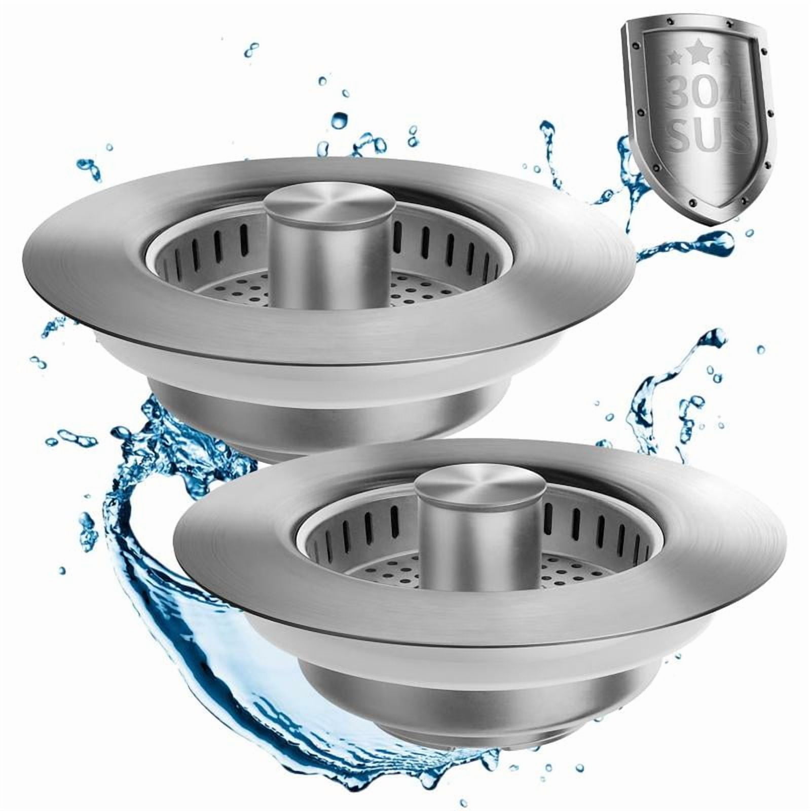 2-Pack 3-in-1 Kitchen Sink Strainer Stopper - Stainless Steel Pop-Up Drain For 3.5" Sinks, Anti-Clog