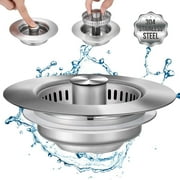 3-in-1 Kitchen Sink Strainer and Food Catcher that Keeps Your Drain Clog,Stainless Steel Metal Pop-up Sink Plug For US Standard 3 1/2 inch Drain,1PCS