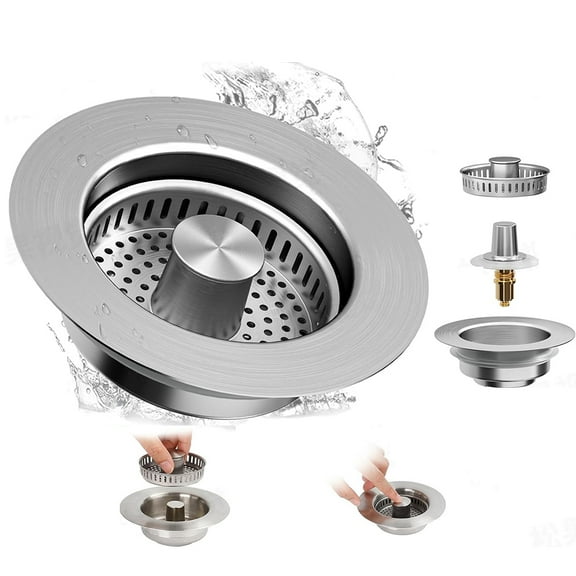 3-in-1 Kitchen Sink Strainer and Food Catcher that Keeps Your Drain Clog,Stainless Steel Metal Pop-up Sink Plug For US Standard 3 1/2 inch Drain,1PCS