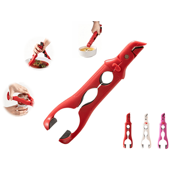 3-in-1 Kitchen Tongs: Heat Resistant Bowl Lifter, Non-Slip Plate Clamp, and Pot Lid Opener - Multipurpose Cooking and Serving Utensil with Secure Grip(Red)