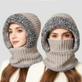 thumbnail image 1 of 3-in-1 Knit Hat with Scarf & Face Mask | Fleece Lined Winter Balaclava for Women | Windproof Warmth for Cold Weather, 1 of 8