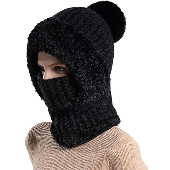 3-in-1 Knitted Hat for Women – Winter Beanie with Scarf and Face Cover, Fleece Lined Warm Hood for Skiing, Travel & Outdoor Activities