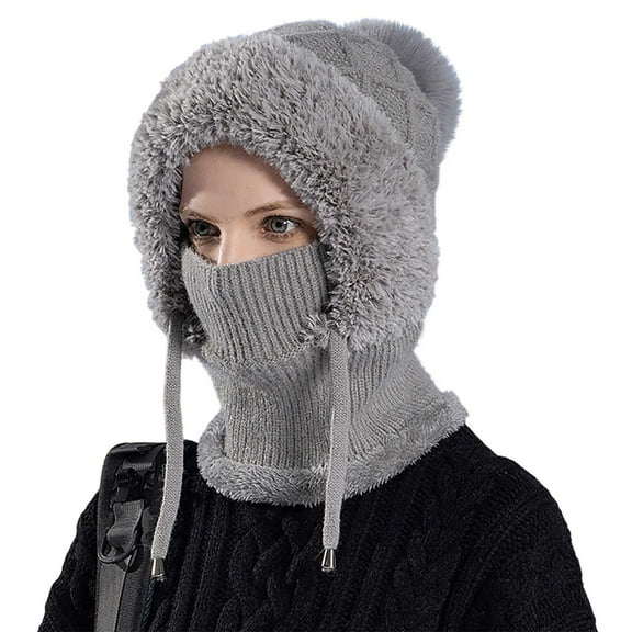 3-in-1 Knitted Hat for Women with Integrated Scarf and Mask, a Warm Fall and Winter Set for Skiing, Outdoor Activities, and Cold Weather Comfort