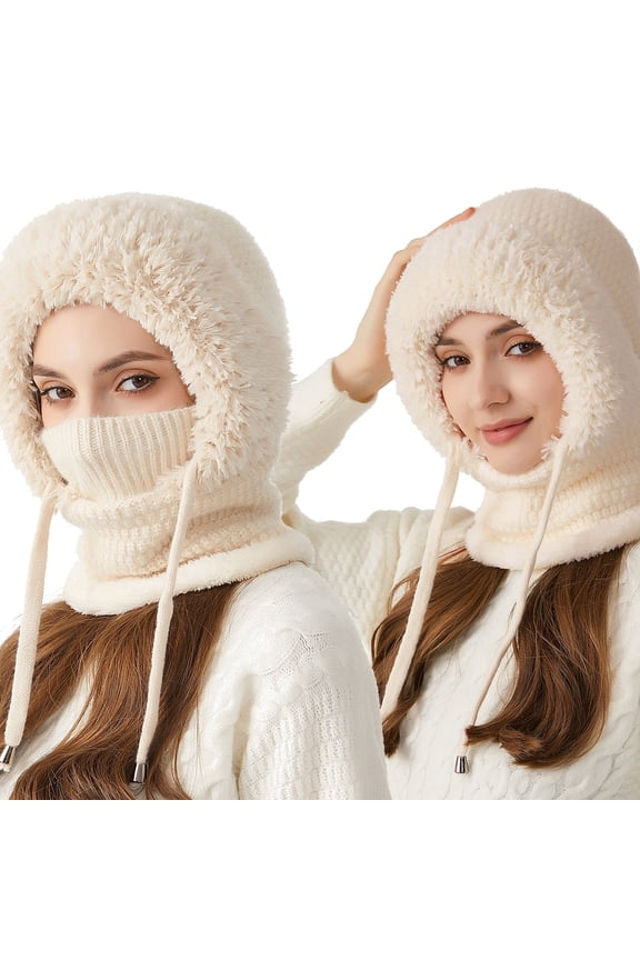 3-in-1 Knitted Winter Balaclava Hat with Scarf & Face Mask | Fleece Lined Windproof Warm Headwear for Women | Cozy Cold Weather Accessory