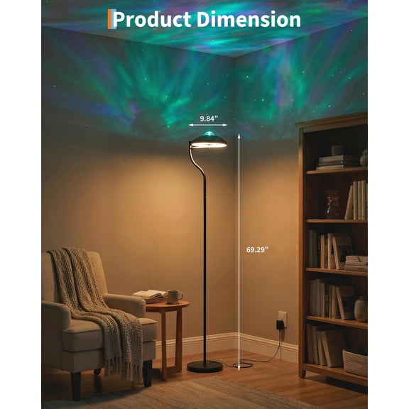 3-in-1 LED Office Floor Lamp  350 Rotating Design  Remote Control  Star Projector & Water Ripple  RGB Color Changing, Flexible Modern Torchiere for Living Room or Bedroom, US Standard
