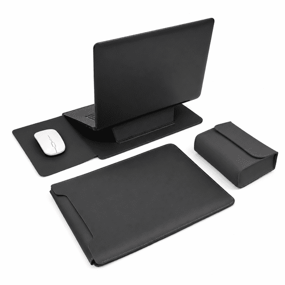 3-in-1 Laptop Sleeve with Stand & Mouse Pad, PU Leather Computer Case, Back to School, 13-16 Inch