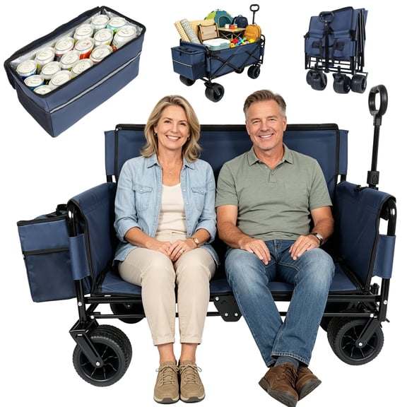 AuraLane 3-in-1 Large Collapsible Folding Wagon,Convert to Bench with 1 Ice pack,550lbs/180L Capacity,Outdoor Utility Wagon for Groceries,Camping