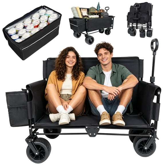 AuraLane 3-in-1 Large Collapsible Folding Wagon,Convert to Bench with 1 Ice pack,550lbs/180L Capacity,Outdoor Utility Wagon for Groceries,Camping