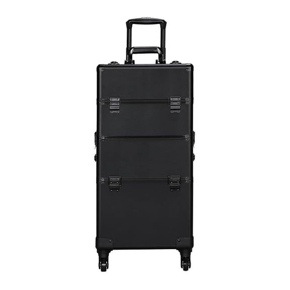 3-in-1 Large Professional Rolling Makeup Train Case, Cosmetic Trolley, Rolling Makeup Travel Organizer Cosmetic Travel Case, Portable Cosmetics Organizers with Lock and Wheels - Black