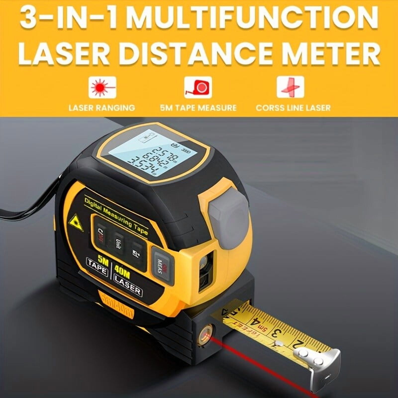 3-in-1 Laser Tape Measure Digital Rangefinder Steel Tape Measure ...