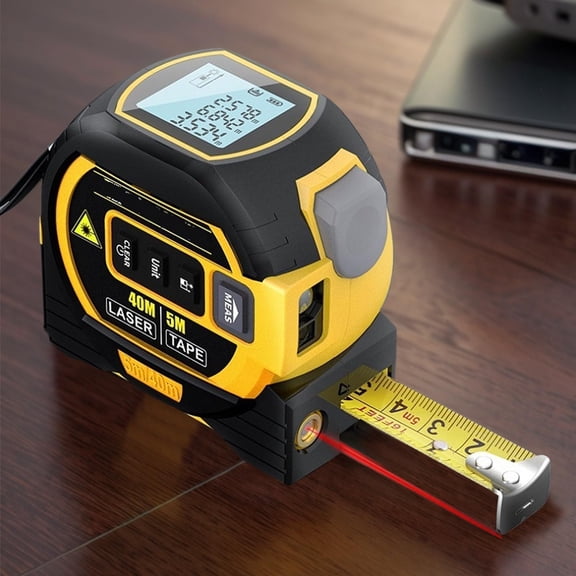 3-in-1 Laser Tape Measure, Infrared Laser Measuring Tape Tool with Led Display Self-Locking Portable Accurate Rangefinder for Workshop, Yellow(40M)