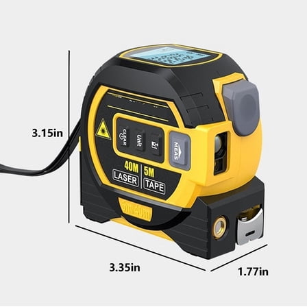 3-in-1 Laser Tape Measure, Infrared Laser Measuring Tape Tool with Led Display Self-Locking Portable Accurate Rangefinder for Workshop, Yellow(60M)