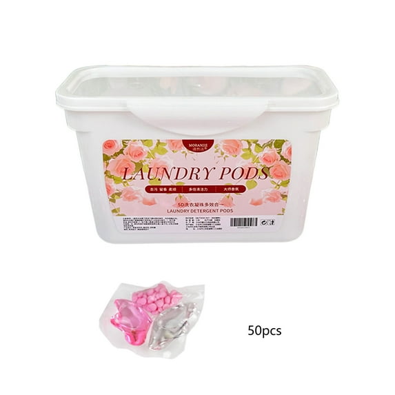 3-in-1 Laundry Detergent Capsules (50pcs) - Natural Enzyme Stain Remover, Long-Lasting Cherry Blossoms, Color Protection & Fabric Softener
