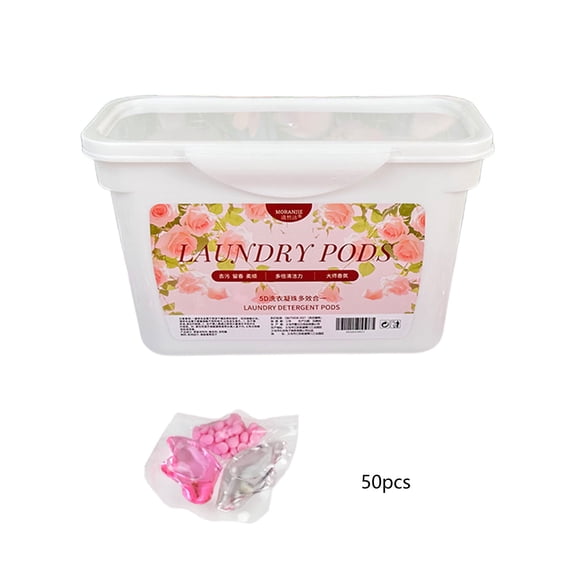 3-in-1 Laundry Detergent Capsules (50pcs) - Natural Enzyme Stain Remover, Long-Lasting Cherry Blossoms, Color Protection & Fabric Softener