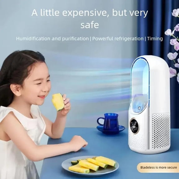 3-in-1 Leafless Air Conditioner Fan & Humidifier - 6-Speed Portable Mini AC with USB Spray & Dreamy Color Light, Quiet Quick Cooling for Home Office Desktop