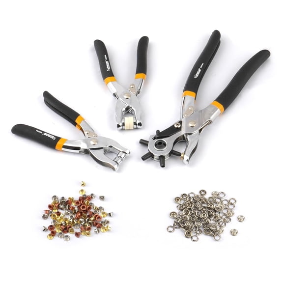 3-in-1 Leather Belt Hole Punch + Eyelet Plier + Snap Button Grommet Setter Tool Kit for Fabric, Shoes,Leather, Clothes, Belt