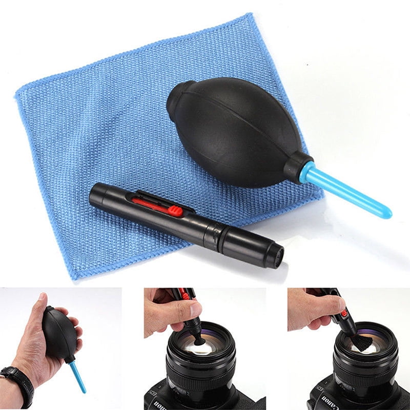 3 in 1 Lens Cleaning Cleaner Dust Pen Blower Cloth Kit For DSLR VCR