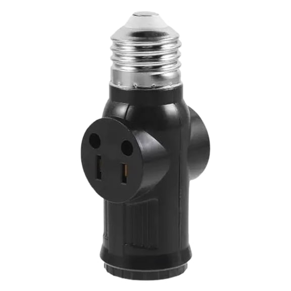 3-in-1 Light Bulb Socket Adapter E26 E27 Light Socket to Plug Adapter Multi Function Expansion Socket Splitter for Outlet Garden Garage Porch,Black 1pc