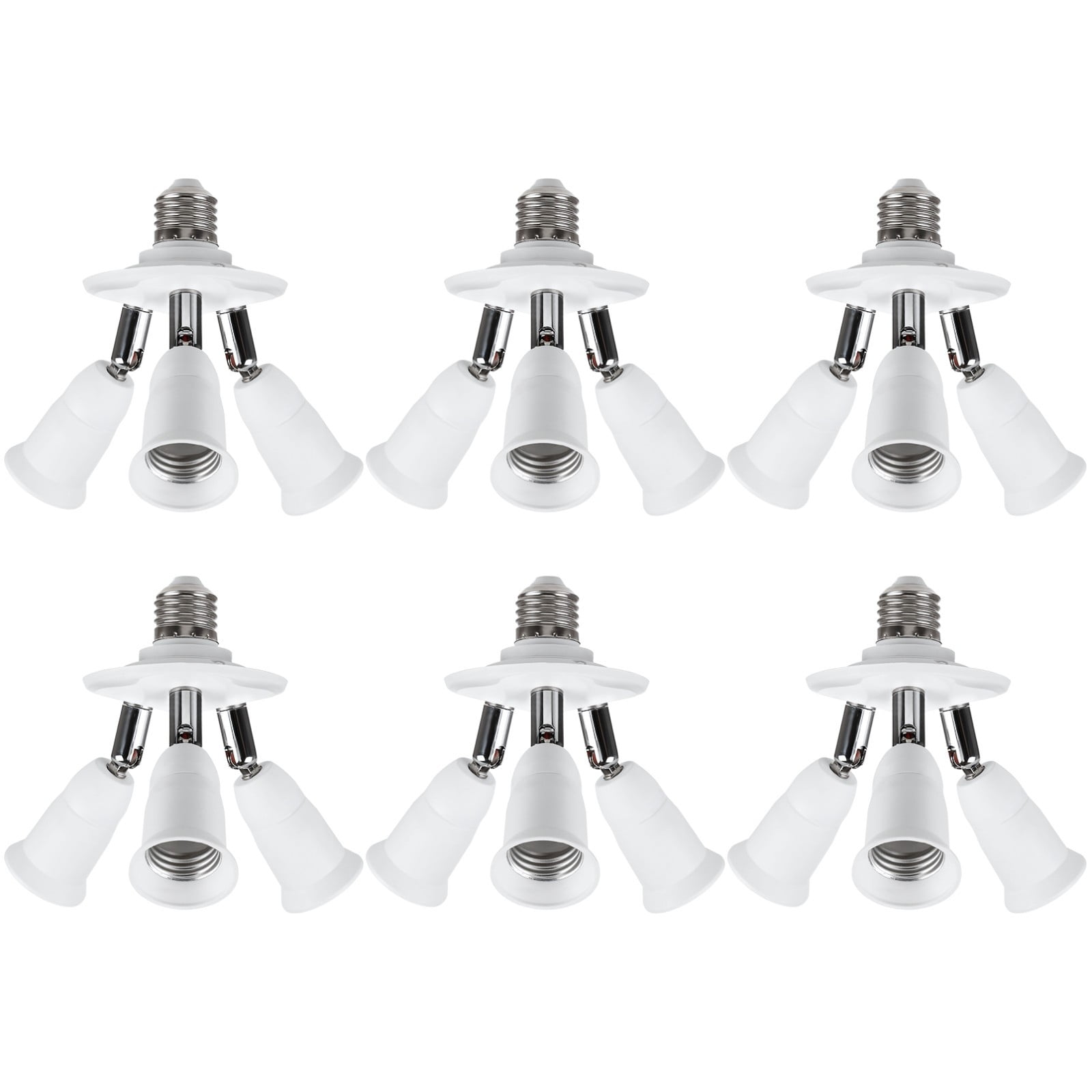 6 Pack 3-in-1 Light Socket Splitter, E26 E27 Adapter Converter Standard LED Bulbs Holder, 360 Degrees Adjustable 180 Degree Bendable, Max Watt 180W