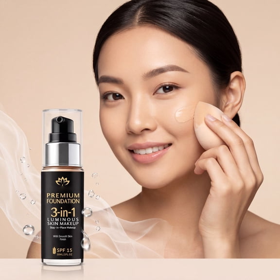 3-in-1 Liquid Foundation Brightening Long Lasting Makeup Setting Smoothing Daily 30ml Natural Skin Tone
