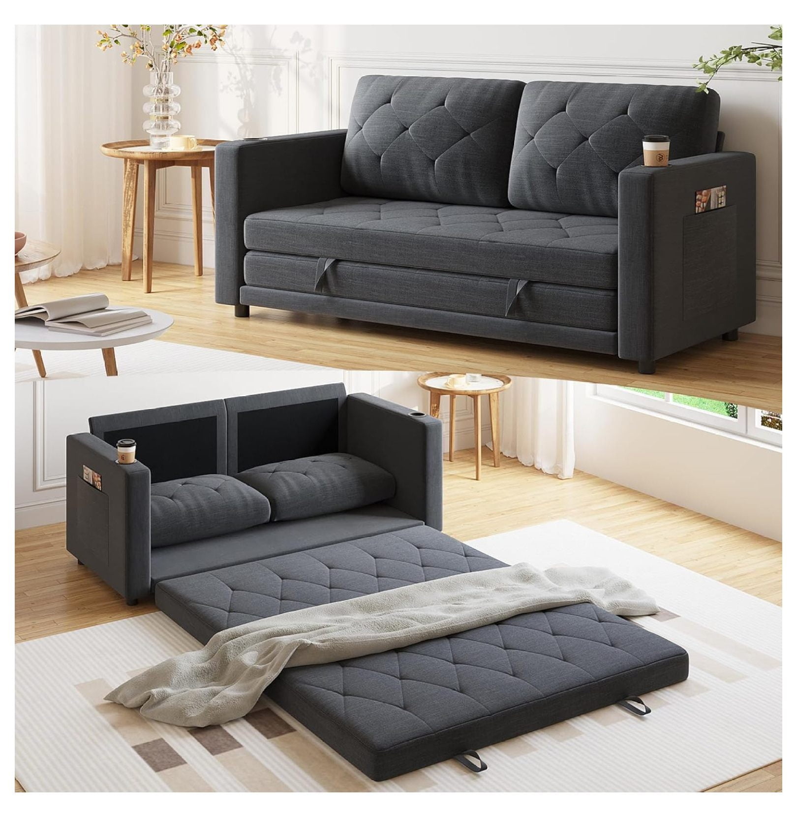 3-in-1 Loveseat Sleeper Sofa, Pull Out Sleeper Couch Full Size ...