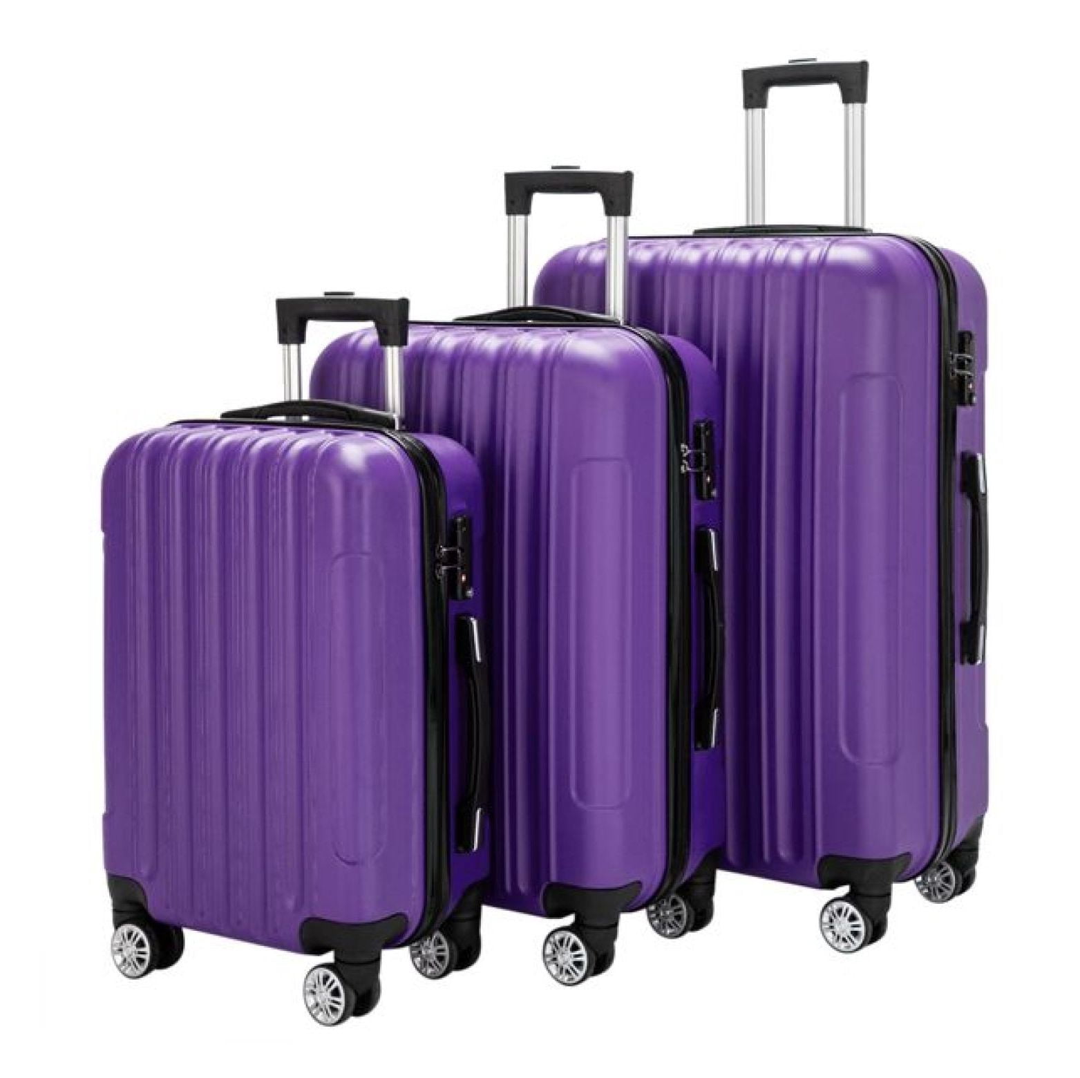 3-in-1 Luggage Set Large Capacity Spinner Suitcase, Travel Rolling Suitcases with TSA Lock, Lightweight Hardshell Carry On Luggage - Purple