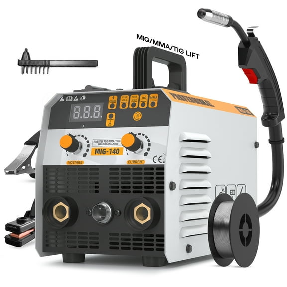 135A 3-in-1 Multi-Process MIG Welder (Flux Core / Gasless MIG/Lift TIG/Stick Welding Machine)  Synergic Control, Portable 110V IGBT DC Inverter