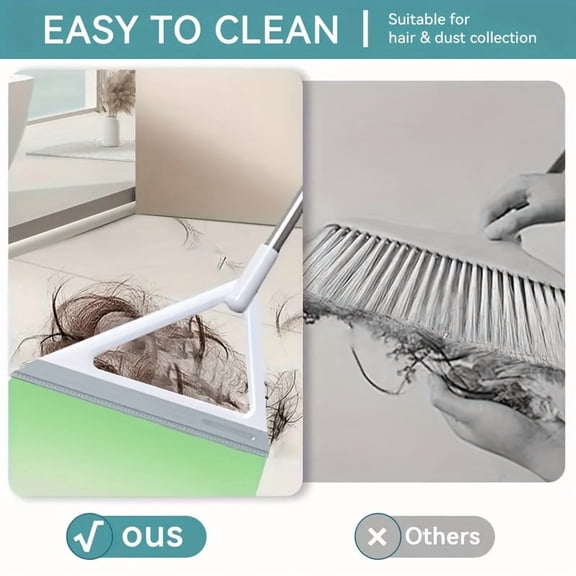 3-in-1 Magic Broom, TPR Floor Sweeper with Built-In Squeegee & Scraper, Multi-Functional Rubber Broom for Fast Hair, Dust, Dirt and Spill Cleanup