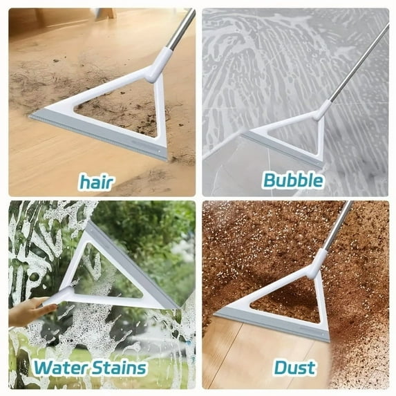 3-in-1 Magic Broom, TPR Floor Sweeper with Built-In Squeegee & Scraper, Multi-Functional Rubber Broom for Fast Hair, Dust, Dirt and Spill Cleanup