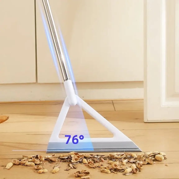 3-in-1 Magic Broom with TPR Rubber Blade, Floor Sweeper with Built-In Squeegee and Scraper, Multi-Purpose Cleaning Broom for Pet Hair, Dust, Dirt, Liquid Spills and Hard Floor Surfaces