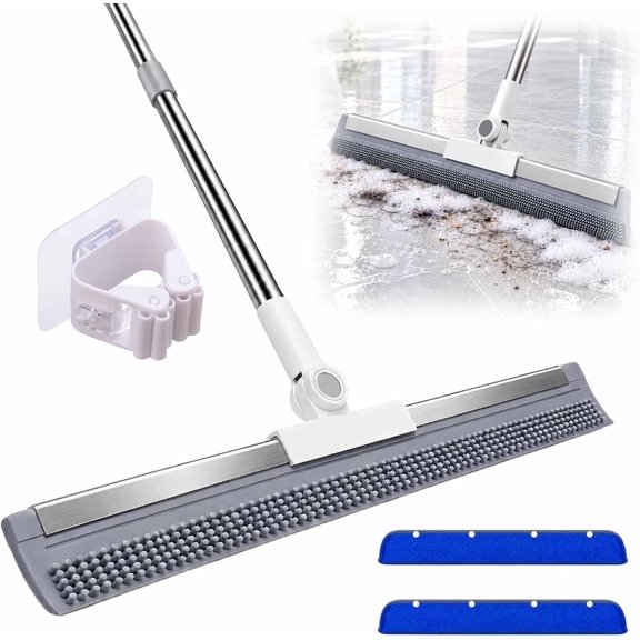 3-in-1 Magic Floor Squeegee Broom, Flexible 180 Rotating Head, 2 Microfiber Mop Pads for Tile