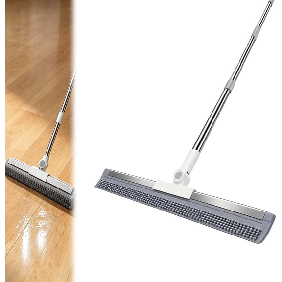 3-in-1 Magic Silicone Broom Squeegee and Floor Wiper, Flexible 180 Degree Rotating Head with Microfiber Mop Pads, Multi-Surface Cleaning Tool Available, Works on Tile Carpet Windows