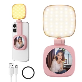 Keai Magnetic Selfie Fill Light with 360° LED Light, Built-In Mirror, Foldable Portable LED Light with 3 Color Modes Compatible with iPhone 17/16/15 Series