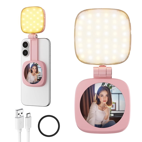 Keai Magnetic Selfie Fill Light with 360° LED Light, Built-In Mirror, Foldable Portable LED Light with 3 Color Modes Compatible with iPhone 17/16/15 Series