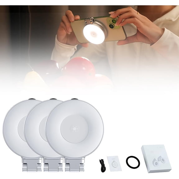 3-in-1 Magnetic Beauty Selfie Light for Phones, 2025 Upgrade Magnetic Selfie Light with Mirror, 360° Led Adjustable Magnetic Light Rechargeable Phones Light with Mirror Selfie Clip