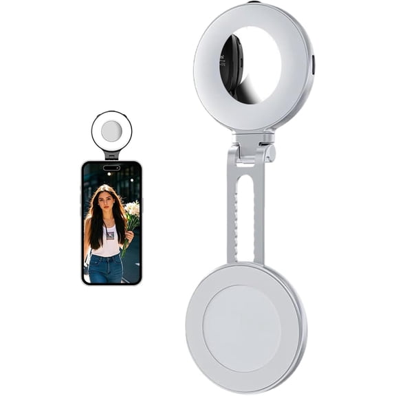 3-in-1 Magnetic Beauty Selfie Light for Phones, 2026 New Magnetic Selfie Light with Mirror, 360 LED Selfie Ring Fill Light for Photos, Selfies, Vlog, Makeup