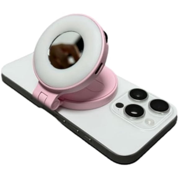 3-in-1 Magnetic Beauty Selfie Light for Phones, 3 in 1 Foldable Magnetic Beauty Selfie Light, Selfie Ring Light Portable Flash LED USB Clip Mobile Phone Fill Lamp, Selfie Lights for iPhone (Pink)