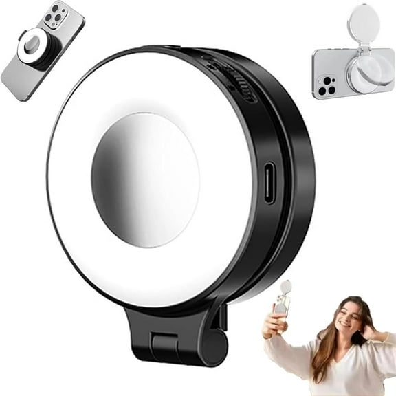 3-in-1 Beauty Selfie Light for Phones, 360° Foldable Phone Ring Light with Mirror, Portable Rechargeable LED Lights, Adjusted 3 Lights Modes, for Makeup Selfies