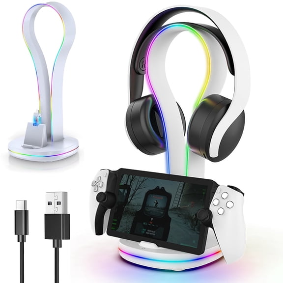3-in-1 Magnetic Charging Stand for PS Portal and PS5 Wireless Headset, 11 Lighting Modes and 2 USB Ports, Dock Accessory Supporting PS Portal Case-White