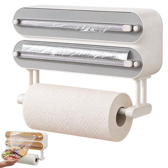 3-in-1 Magnetic Foil and Plastic Wrap Organizer,Refrigerator Mounted Food Wrap Dispenser with Cutter for Plastic Wrap,Aluminum Foil & Parchment Paper