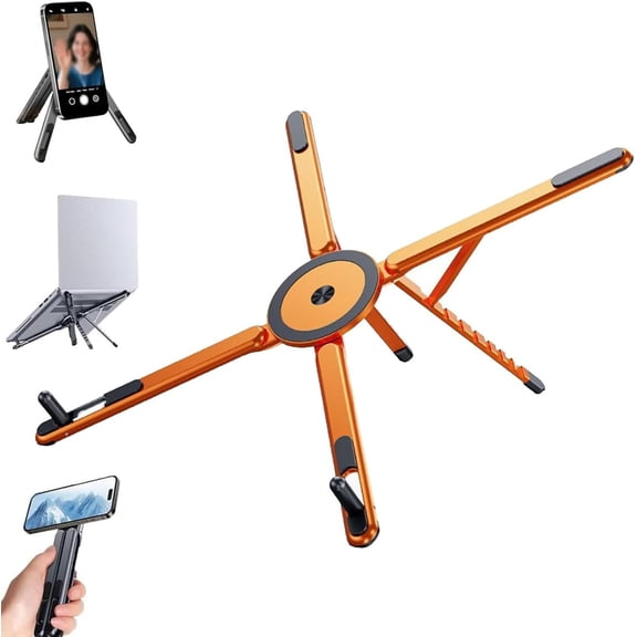 3-in-1 Magnetic Foldable Laptop Stand, Adjustable Aluminum Laptop Riser with Phone Holder, Portable Desktop Stand for Laptop, Tablet & Phone for Office Travel Study
 (Orange)