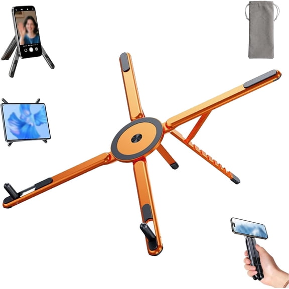 3-in-1 Magnetic Foldable Laptop Stand - Adjustable Aluminum Portable Laptop Riser for Desk, Multi Angle Tablet Phone Laptop Stand for Office Travel Study Home Workspace (1Pcs-Orange)
