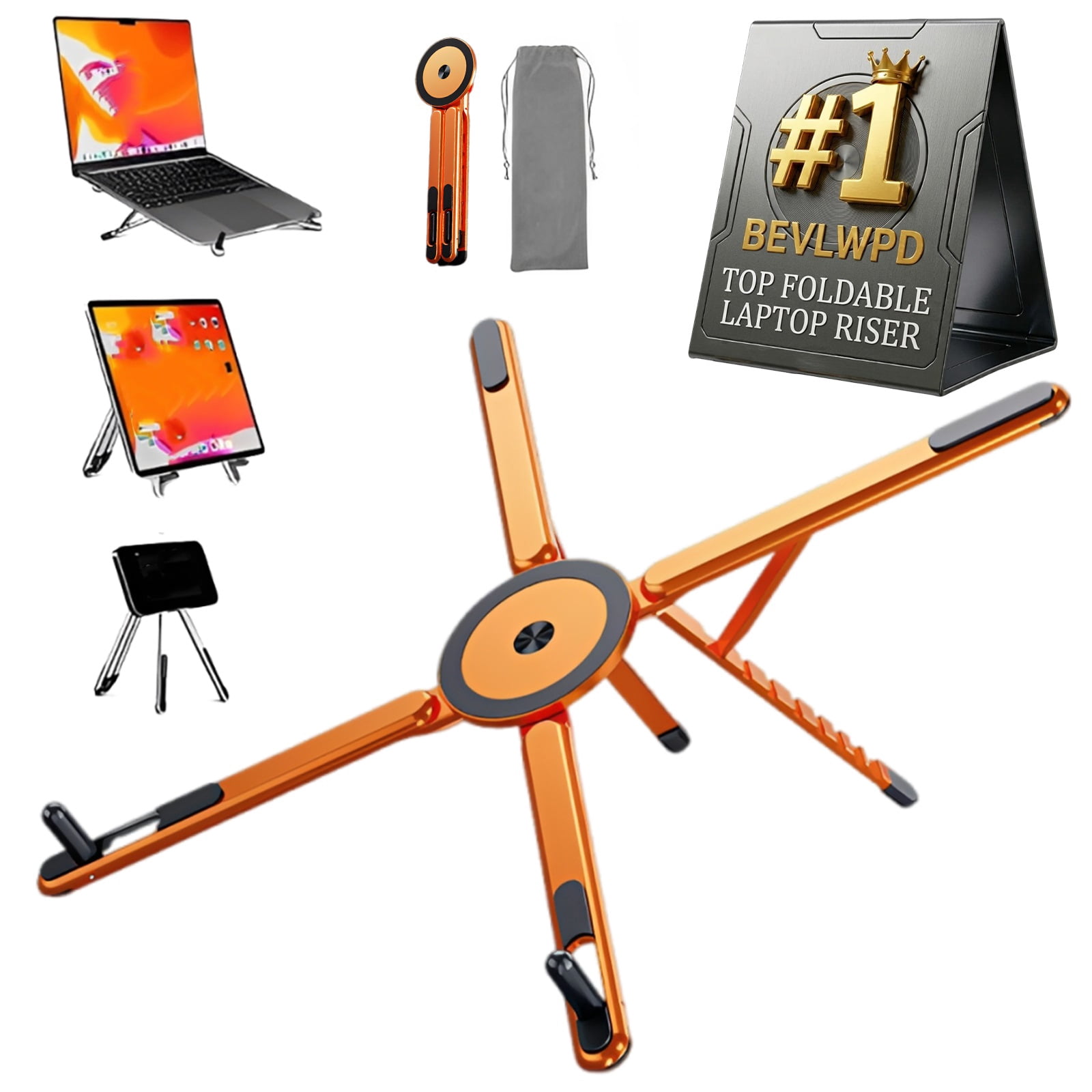 3-in-1 Magnetic Foldable Laptop Stand Portable Adjustable Computer Riser for Desk Integrated Folding Desktop Phone Holder Aluminum Tablets Collapsible Lying down Multi-angle Support